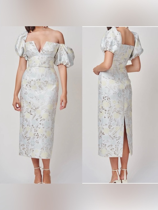 Markarian Dresses & Skirts - Markarian Yvette Ivory Metallic Brocade Puff Sleeve Corset Bodice Dress Size 0